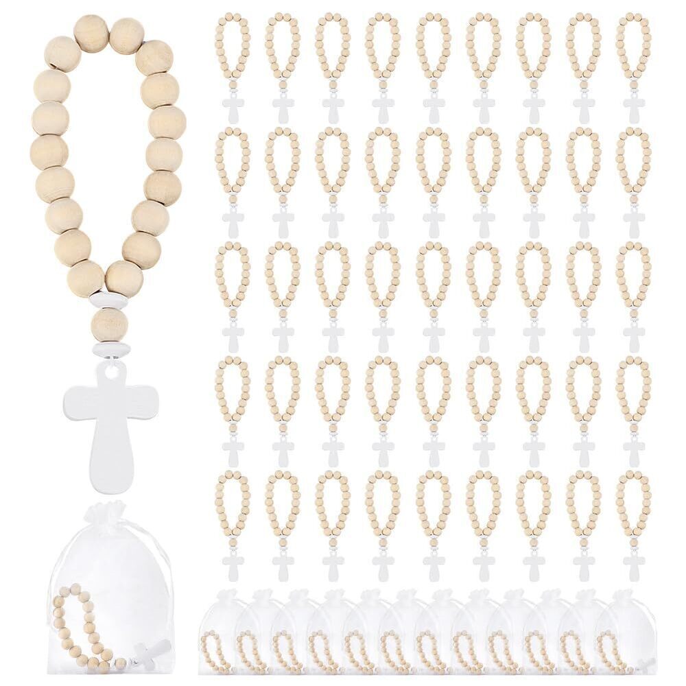 8017 40pcs Wooden Bead, Beads Bulk White Cross Pendant Wooden